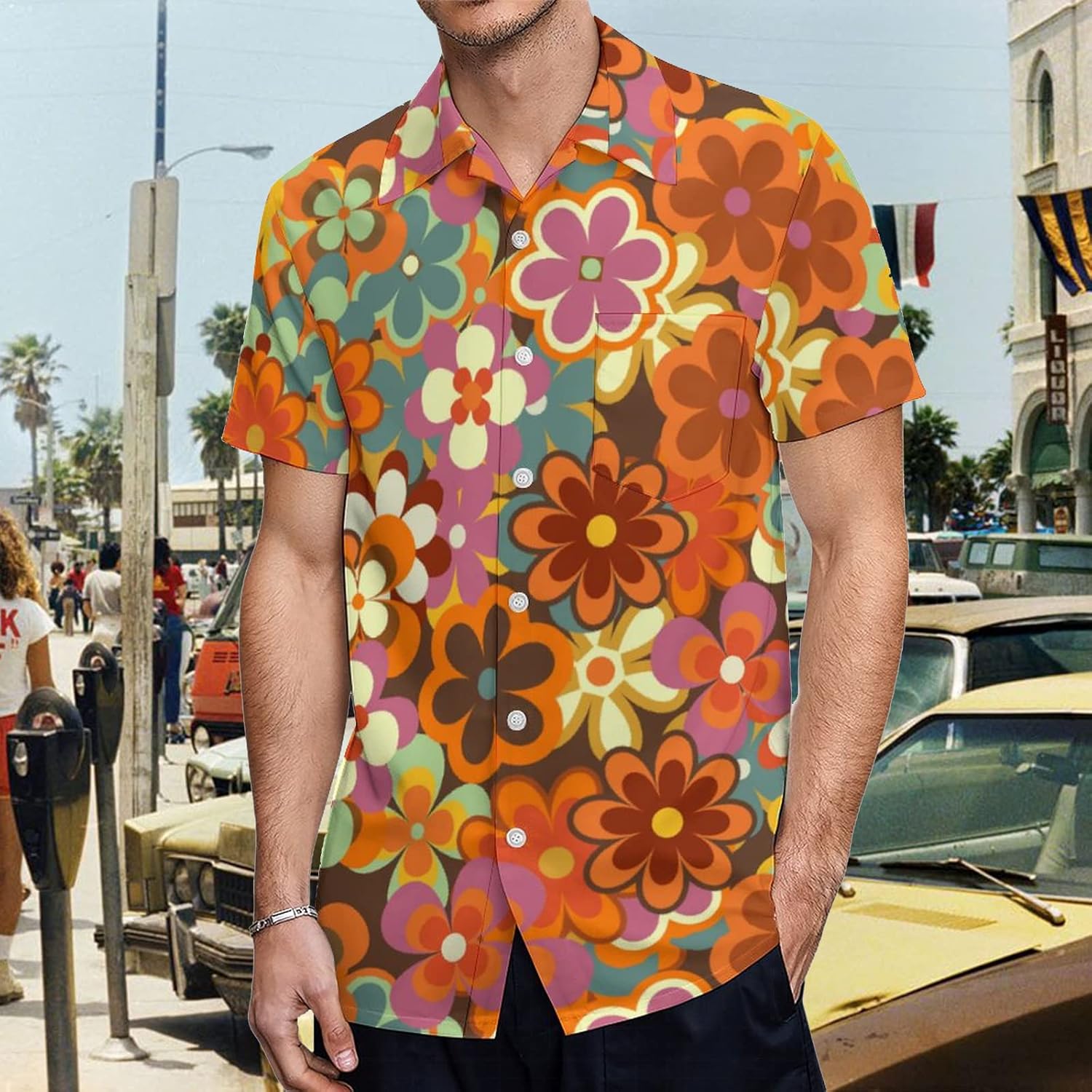 LARSD 80s Shirts for Men - 90s Button Up Vintage Retro Hawaiian Beach Neon Disco Funny Party Shirt - Image 2