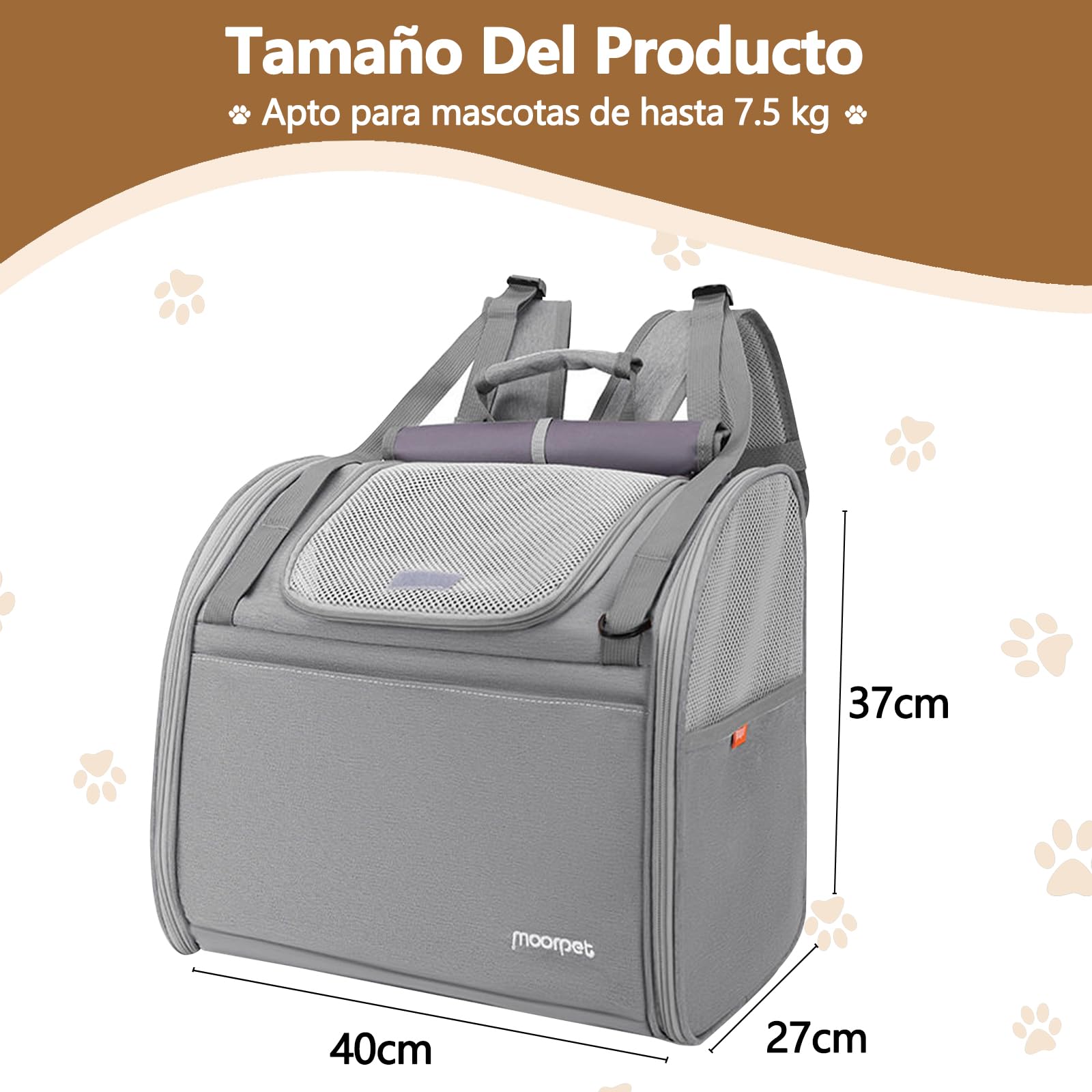 Galatée Mochila para Mascotas, Fabricada En Tela Oxford Transpirable, Espaciosa, Ligera y Plegable, con Estructura De Alambre De Acero para Mayor Soporte y para Evitar Que Se Colapse (Gris)