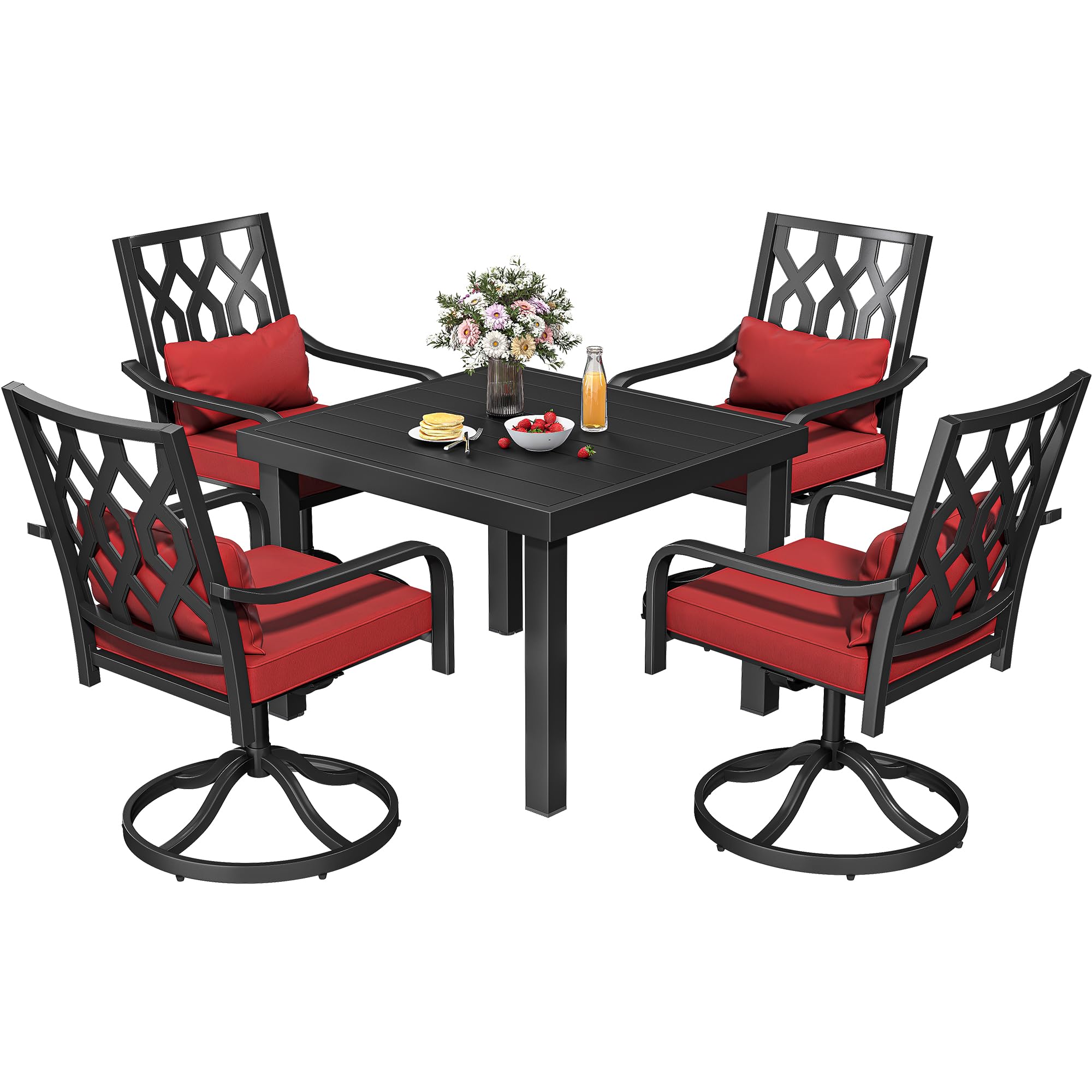 YITAHOME All Metal Patio Dining Set for 4, 5 Piece Outdoor Dining Set w/Square Patio Dining Table & 4 Swivel Patio Chairs, Heavy Duty Outdoor Patio Dining Set for Backyard Lawn Deck Porch, Black