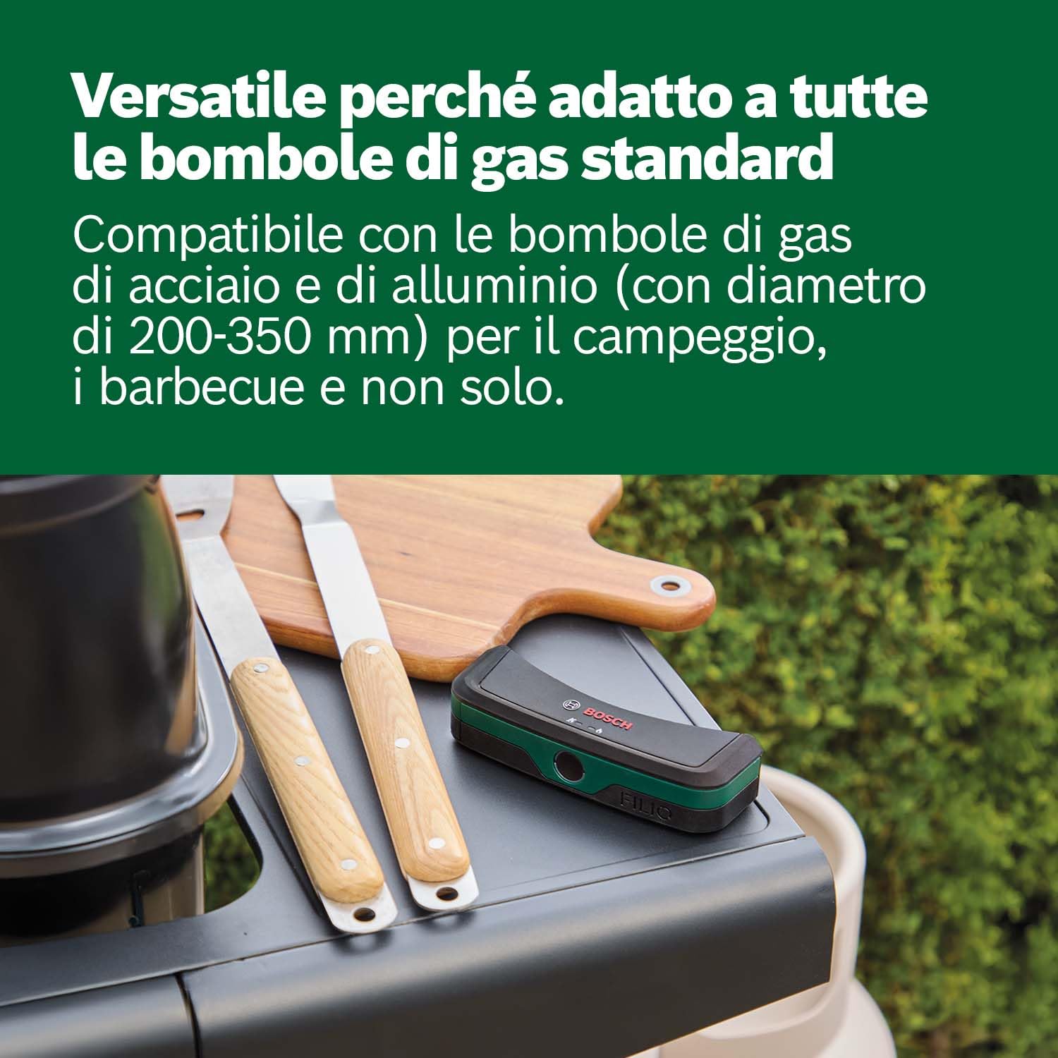 Bosch Indicatore del livello di gas Filio (tecnologia a ultrasuoni, compatibile con bombole di gas di acciaio e di alluminio da 200-350 mm, feedback tramite LED, attacco magnetico)
