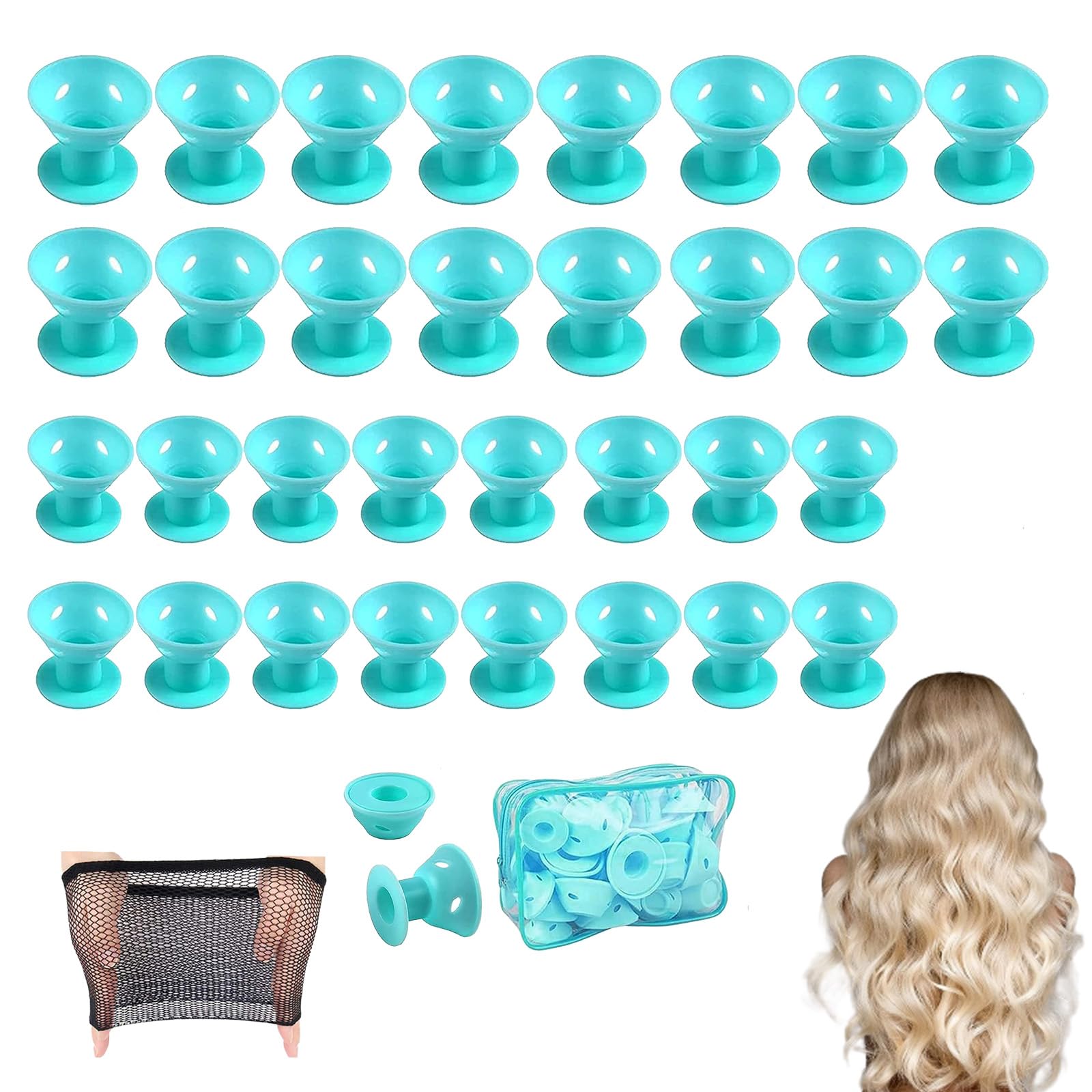 30 Piezas Rulos De Silicona Rulo De Pelo Diy Rizadores De Silicona Herramientas De Peinado De Bricolaje MáGicos Para Cabello Largo Y Corto