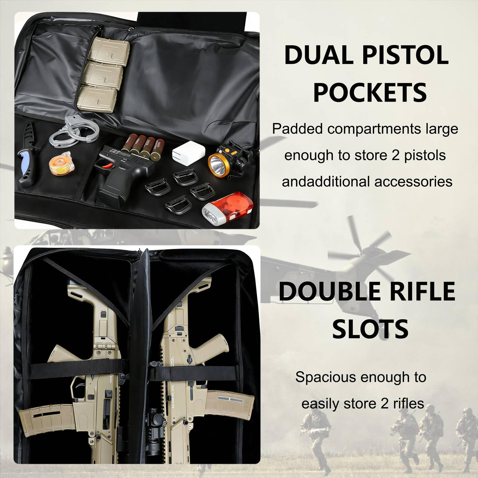 Bolsa De Armas, Funda de Fusil, Bolsa Doble para Rifles, Mochila para Carabina Airsoft Funda Escopeta Porta Caza, Almacenar O Transportar Rifles Black,118cm/46in