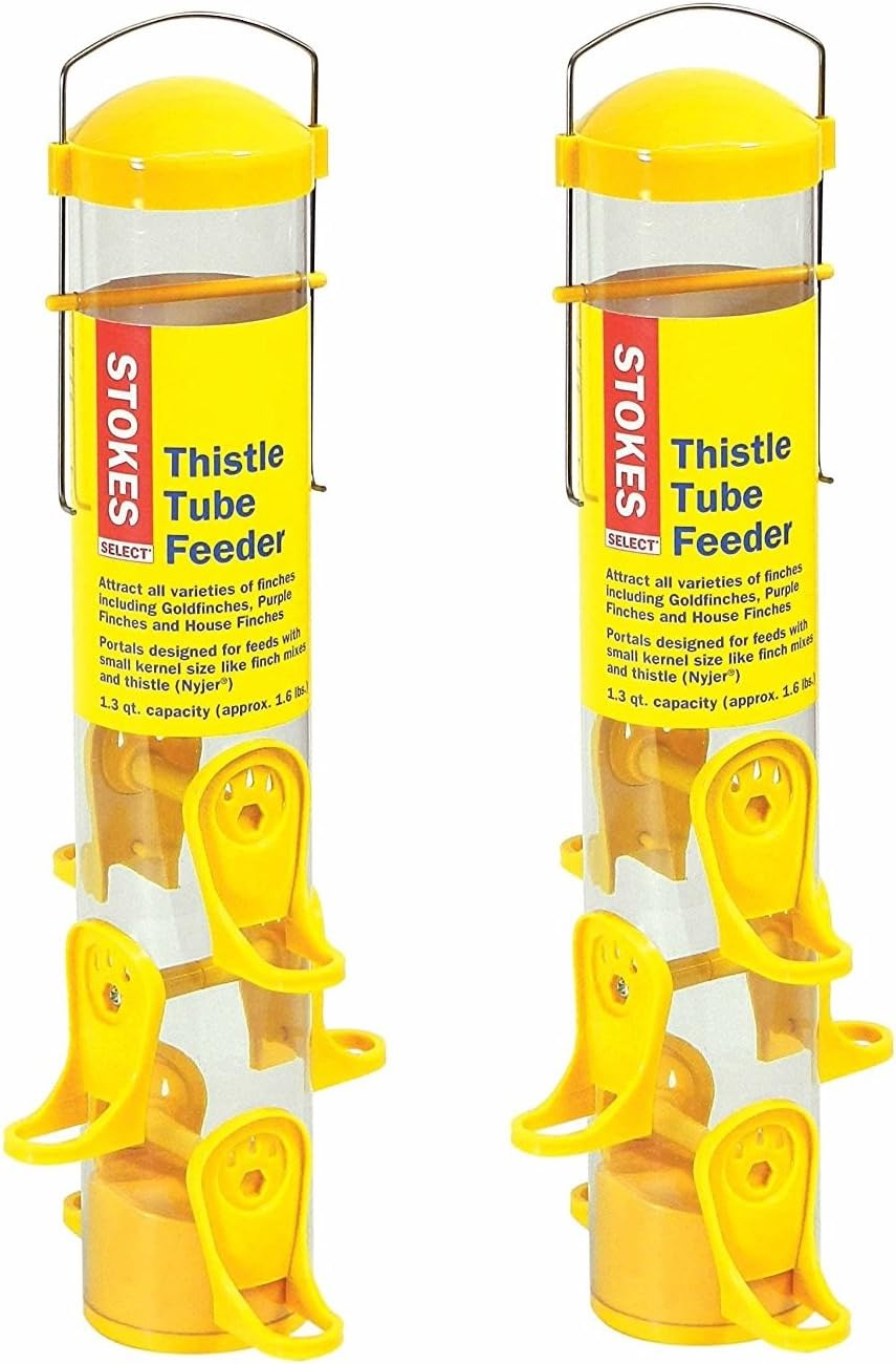 (2 Pack) Stokes Select Thistle Tube Bird Feeder with 6 Feeding Ports, Yellow, 1.6 Pound Capacity