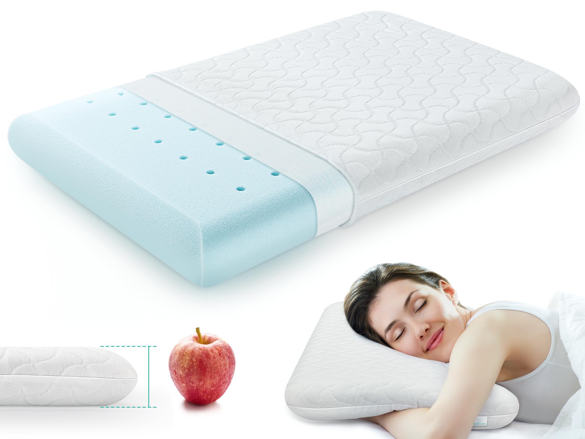 Ultra Thin Memory Foam Pillows Height 2.75 in Slow Rebound Gel Foam Supportive
