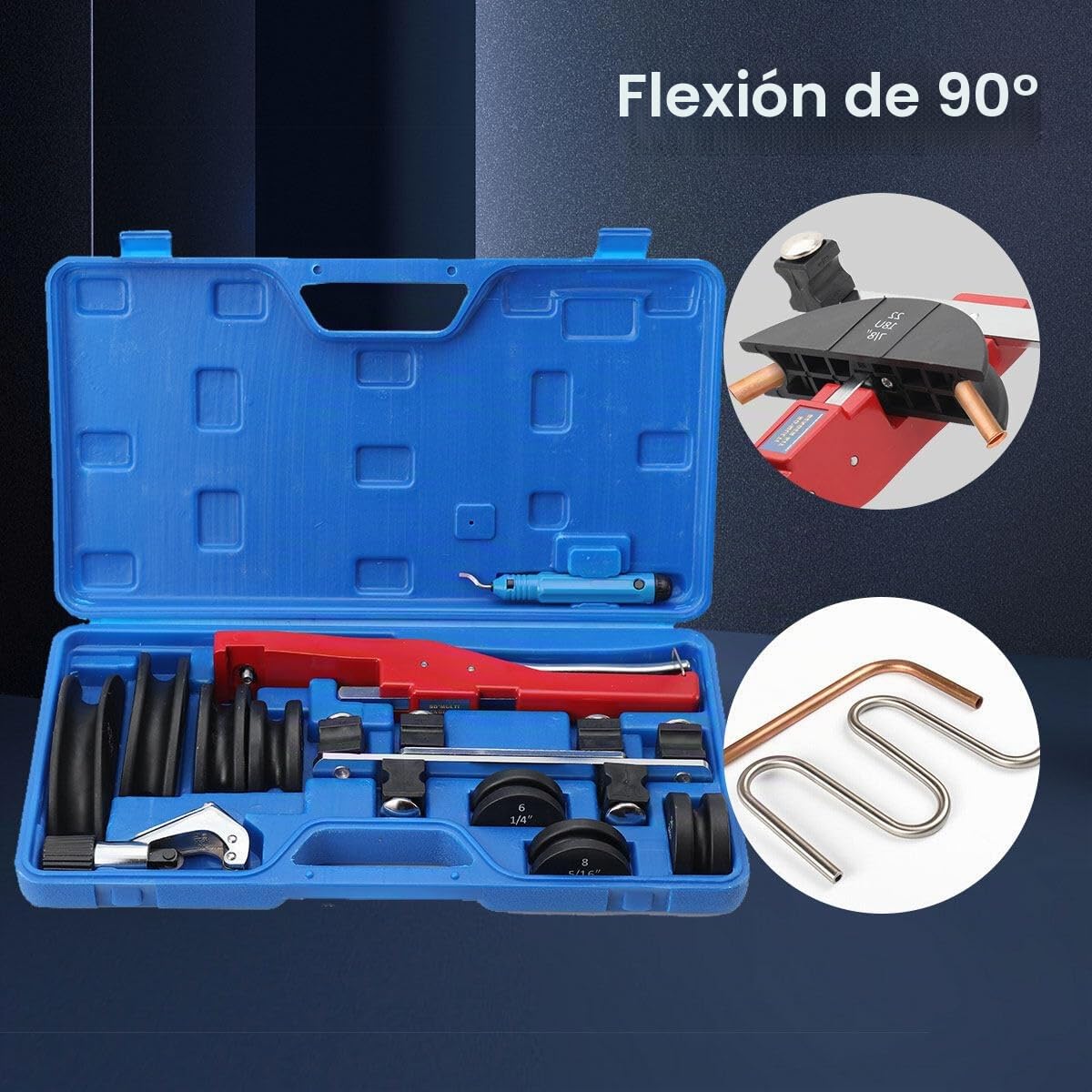 Maquina de Doblar Tubo Multicapa, Dobladora de Tubos Manual 6-22mm Curvdora de Tubos Hasta 90°, Curvadora de Mano para Tubos con Cortatubos y 7 Troqueles de Alta Resistencia