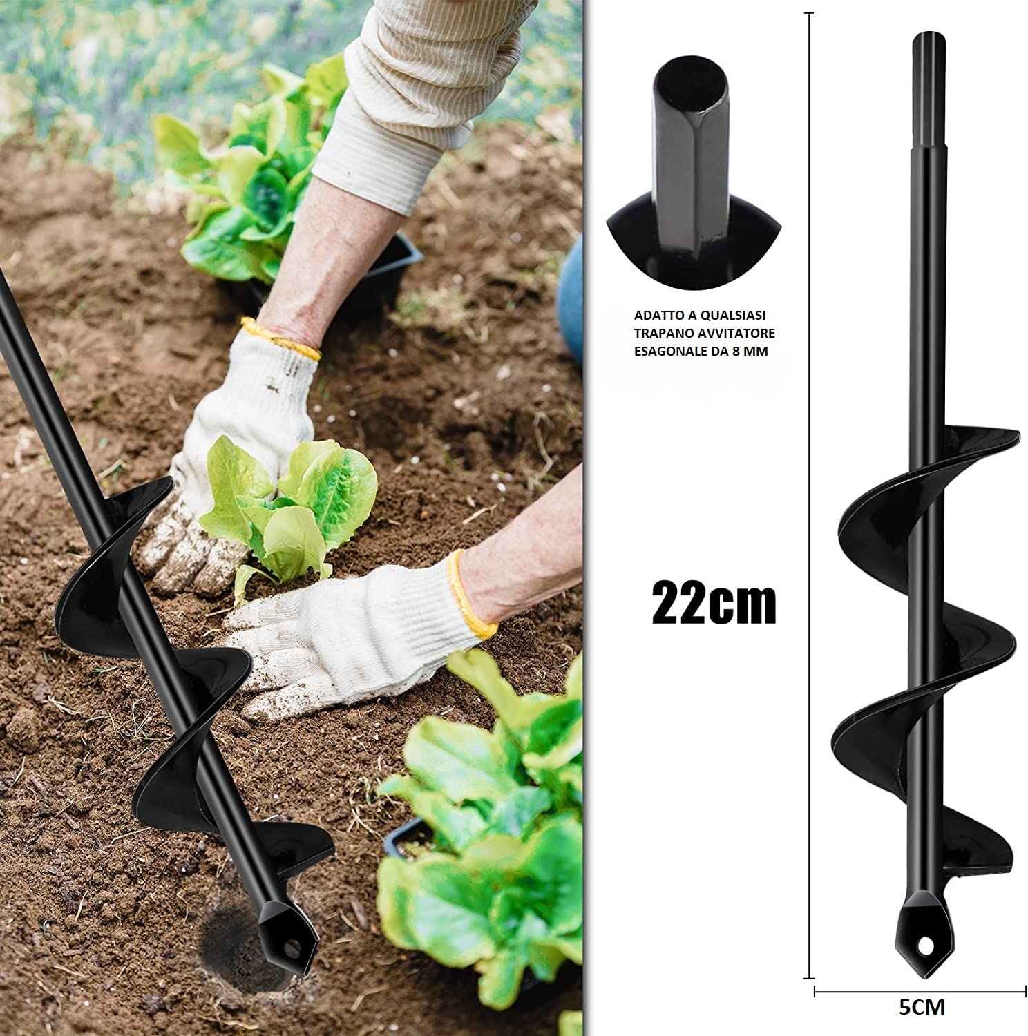 Punta Trivella per trapano avvitatore ø 220X50mm Trivella per Terreno Punta A Spirale Trapano per Terreno per Giardino per Piantare Coltivare Piante piantine