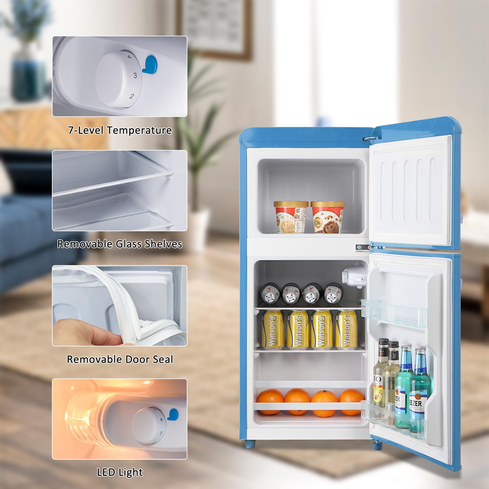 AXUTL Retro Mini Fridge Refrigerator with Freezer Bedroom Dorm Blue 3.5 Cu.ft Compact Small for RV Apartment 2-Door Design on Fridge.com