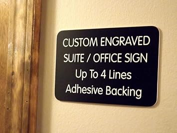 Imprue Custom Engraved 4x6 Black wWhite Lettering Door Suite Wall Sign | Name Plate | Personalized Wall Plaque | Business Doctor Law Firm Home Office Cafe Shop | Up to 4 Text Lines | Adhesive Backed