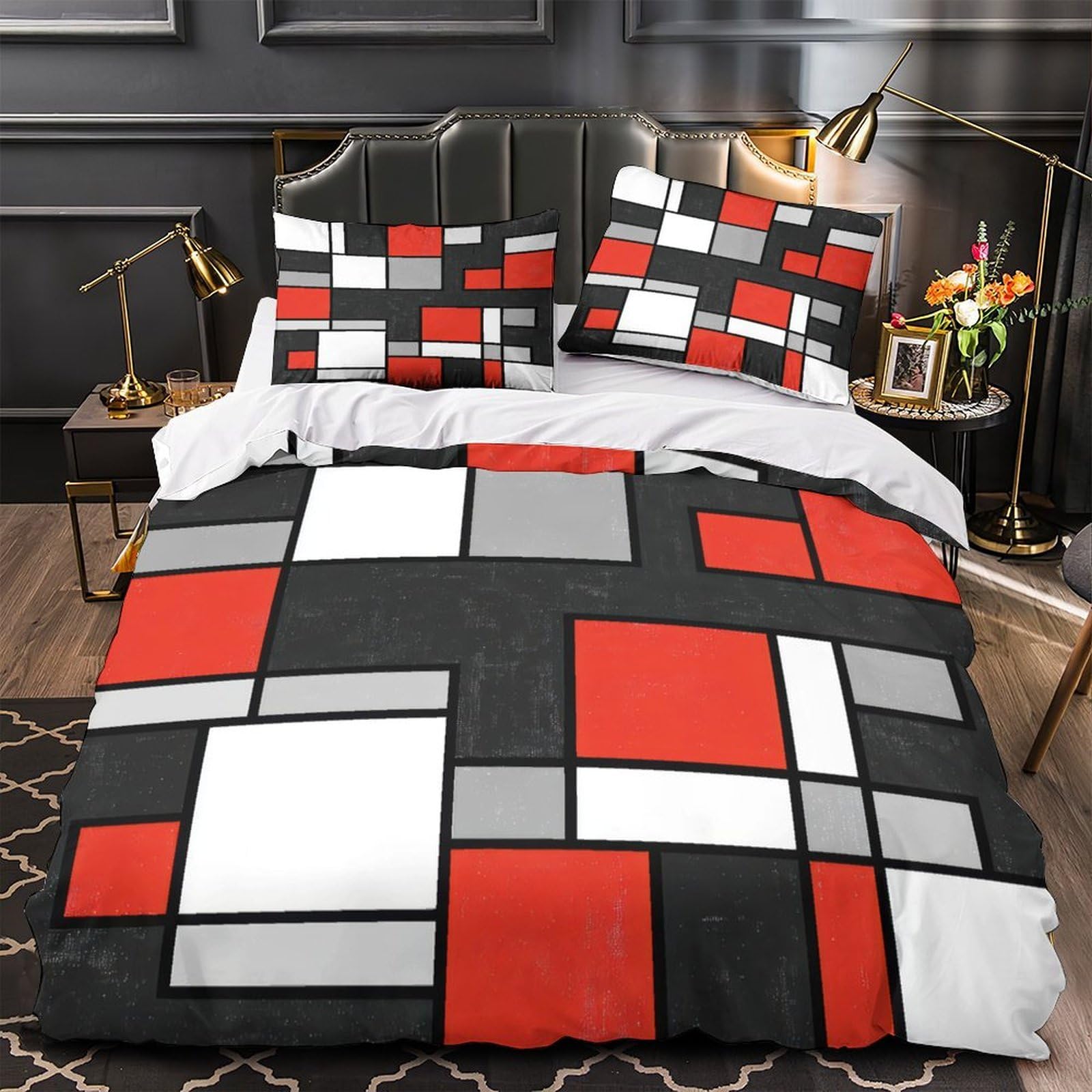 Parure de lit 3D géométrie moderne 135x200cm avec 2 taies d'oreiller