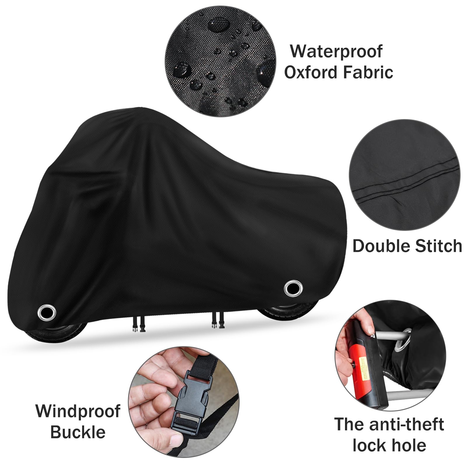XYZCTEM Funda Impermeable para Scooter, Cubierta para ciclomotor, protección Exterior contra el Agua, los Rayos UV, el Viento. Negro, 72 Pulgadas L