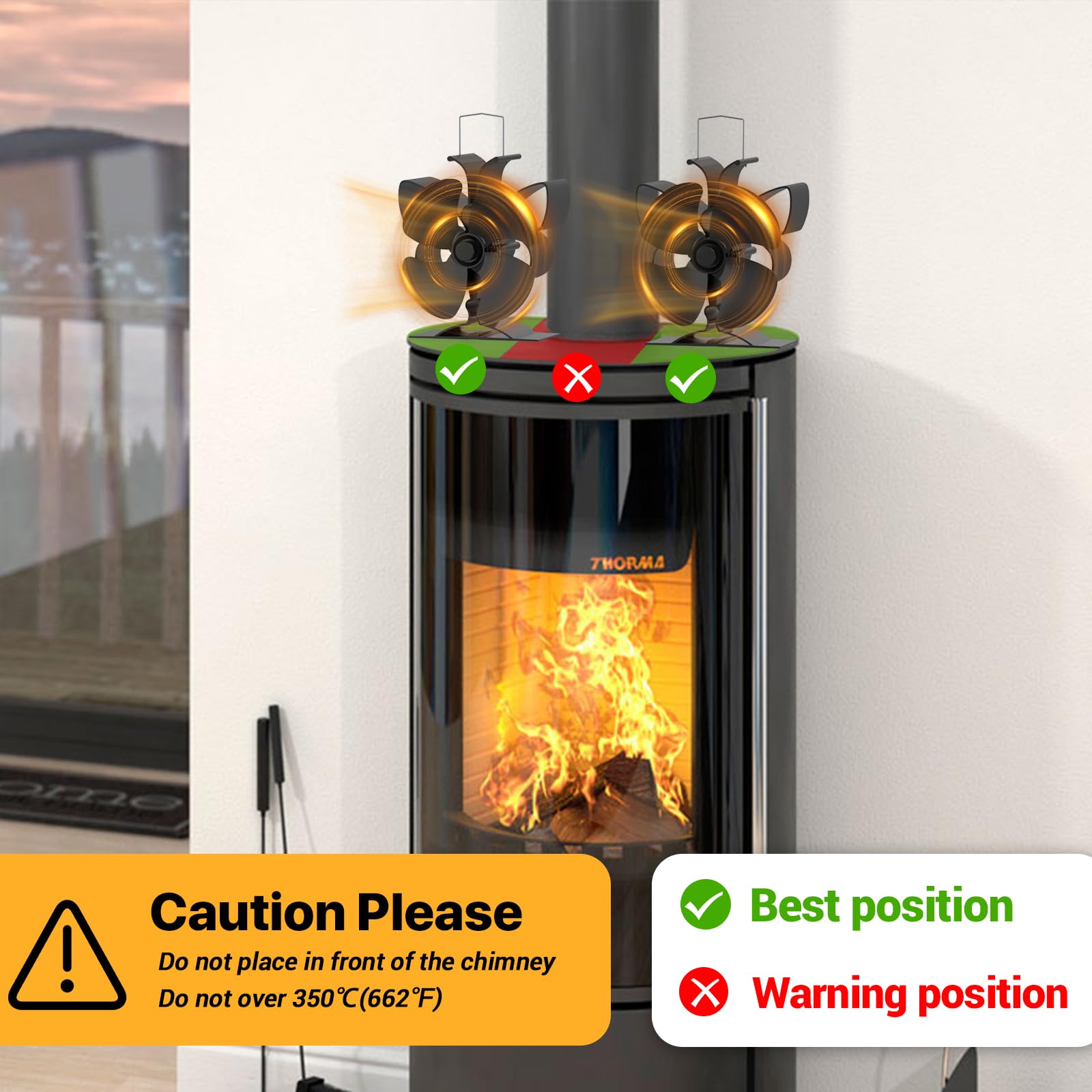 Ventilateur Poele à Bois, 4 Pales Ventilateur Cheminée Silencieux Alimenté Par la Chaleur pour Poêle à Bois/Cheminée/Gaz/Bûches de Poêle