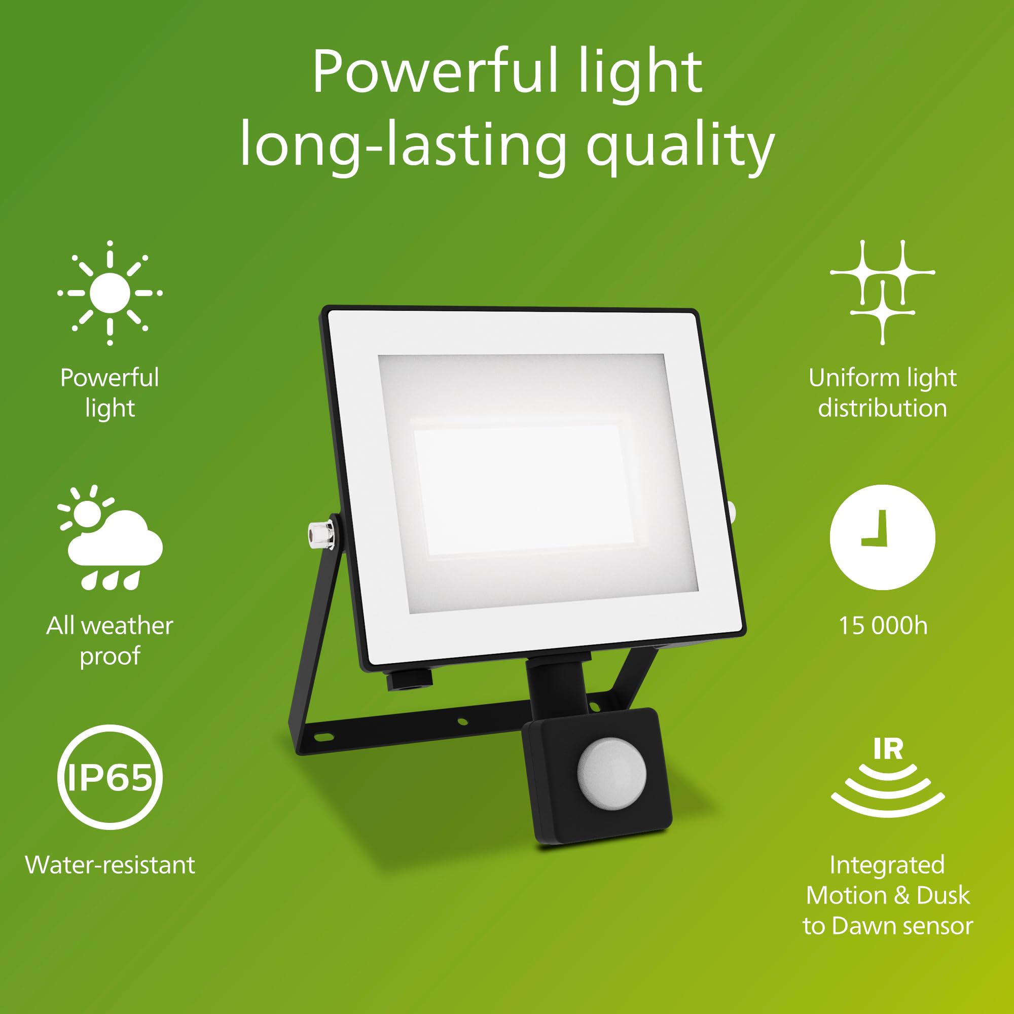 PHILIPS Lois Outdoor Floodlight with Sensor, 30 W, 5000 K, Black, Daylight, 30W - Image 3
