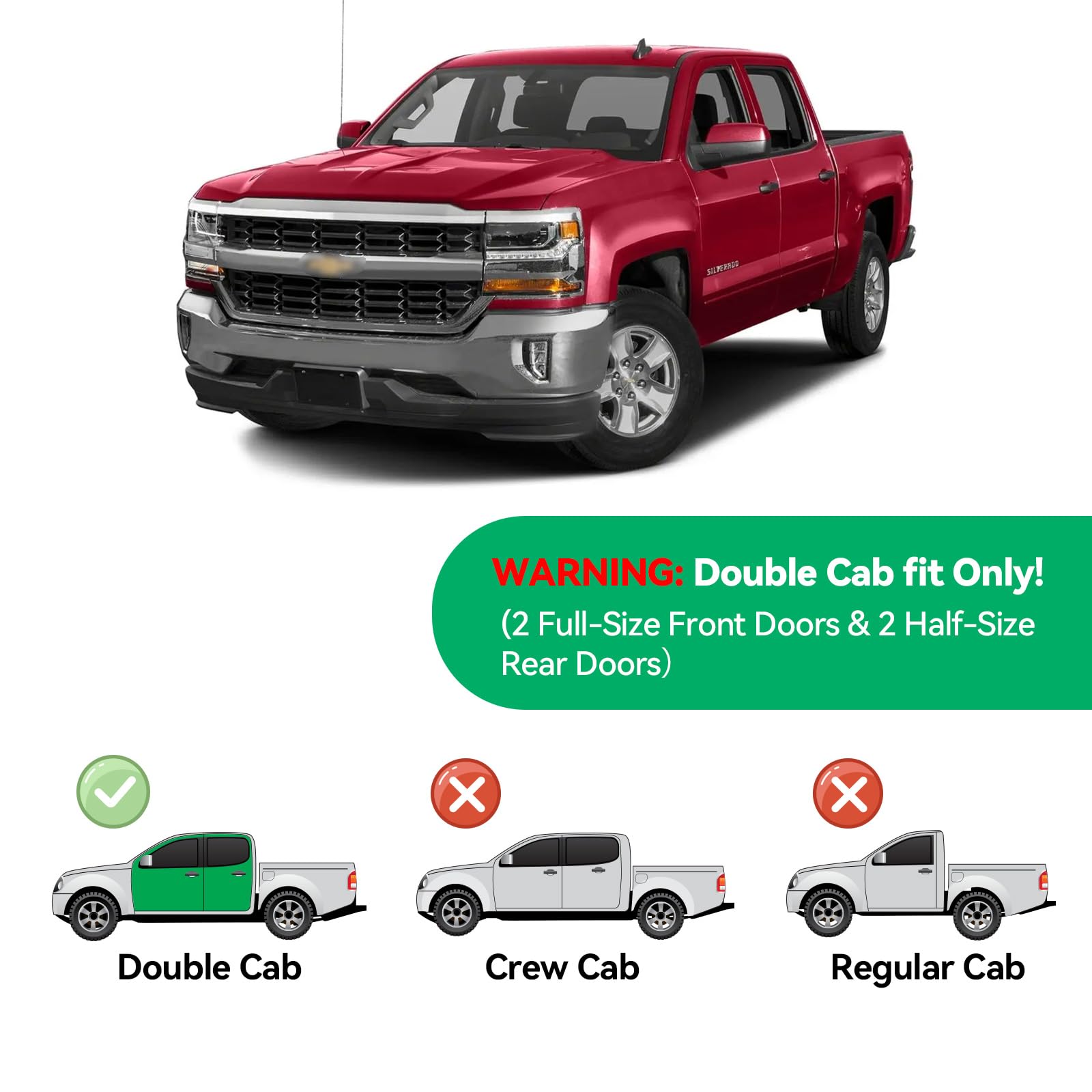 in-Channel Rain Guards for 2014-2018 Chevy Silverado 1500/ GMC Sierra 1500 Double Cab, Window Visor Shields Vent Deflector Shade Wind Dark Smoke for 15-19 Silverado/Sierra 2500 3500, Tape-On, 4PCS — view 2