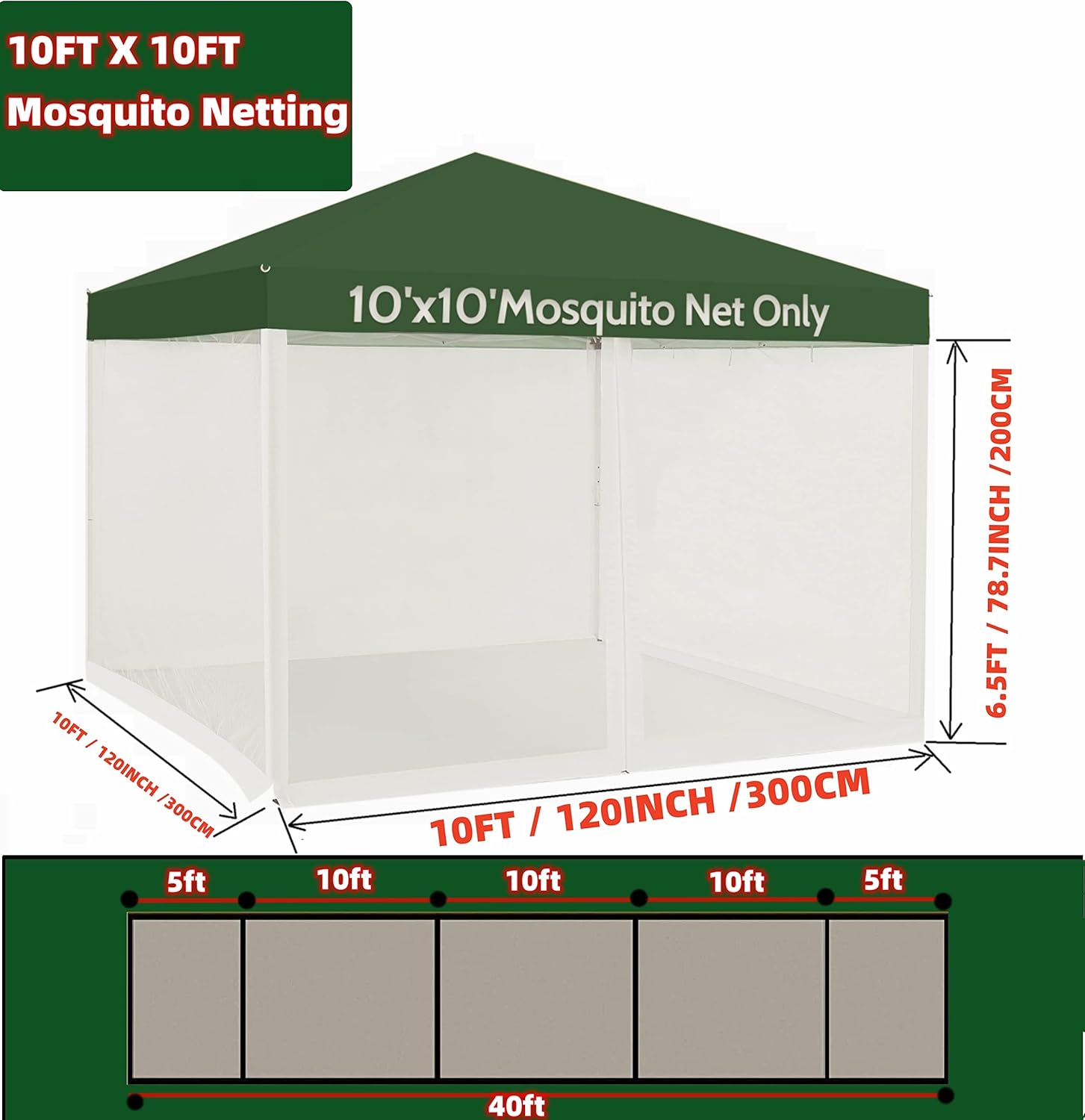 Mosquito Net for 10x10 Canopy Tent,Replacement Mosquito Netting for Gazebo Netting Screen Mosquito Screen Canopy for Camping for Patio Tent 10x10' (Mosquito Netting Only, White)