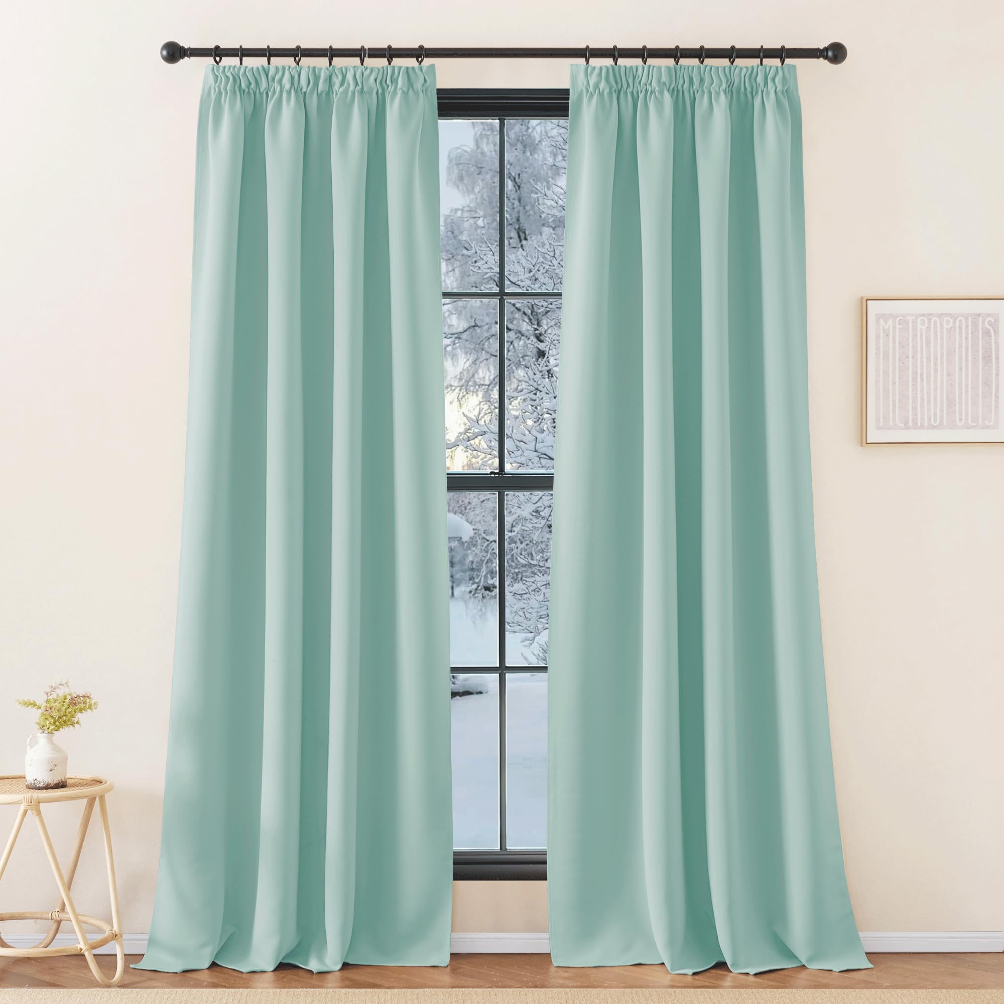 KGORGE Kälteschutz Thermovorhang mit Kräuselband Vorhänge Blickdicht | Hellgrün, 2er Set, 240 x 140 cm(HxB), Thermo Vorhang gegen Kälte für Schienensystem, Verdunkelung, für Wohnzimmer