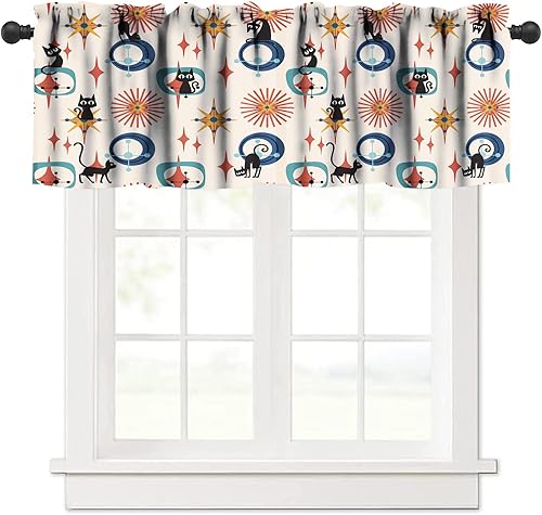 Miniatura 15 de Cortinas de cenefa de cocina de mediados de siglo, diseño geométrico abstracto de mediados de siglo, retro, moderno, tratamiento de ventana pequeña