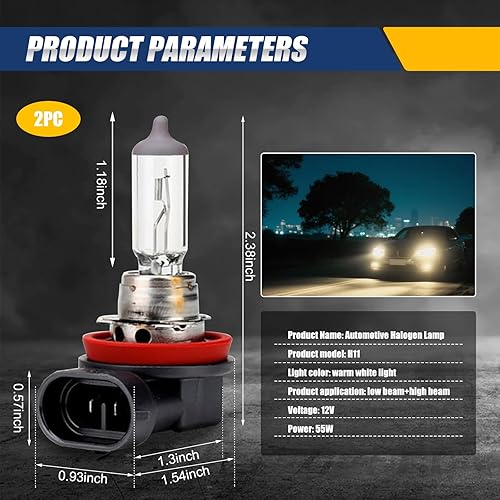 Miniatura 33 de gunhunt 2 bombillas halógenas H4-55W para automóvil, haz de cuarzo de 12 V, luz antiniebla de luz antiniebla de haz bajo/alto, bombilla todo en uno