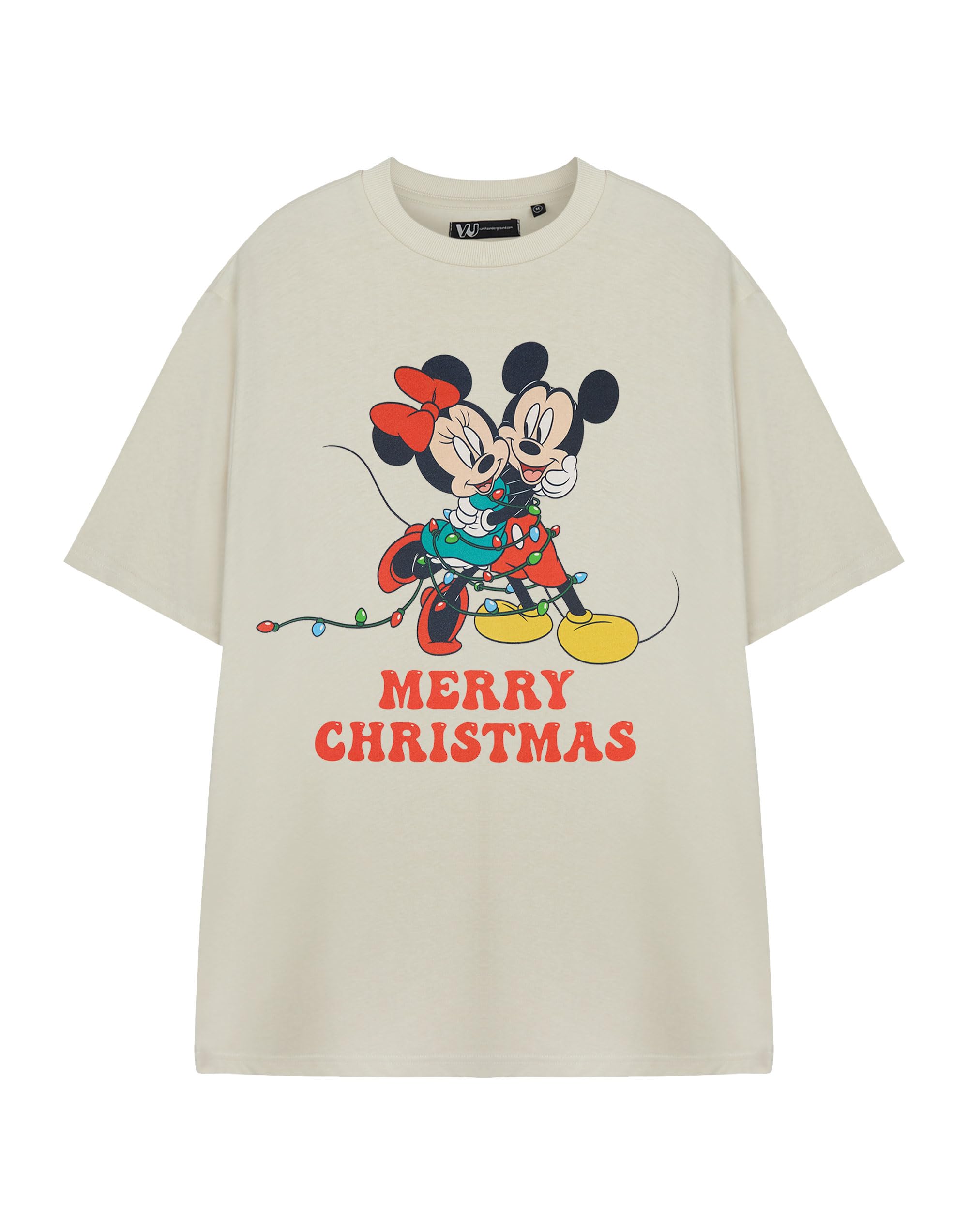 Disney Minnie Mouse Women's Beige Cotton Short Sleeve T-Shirt - "All Tied Up" Graphic - "Merry Christmas" Text - Size XXL