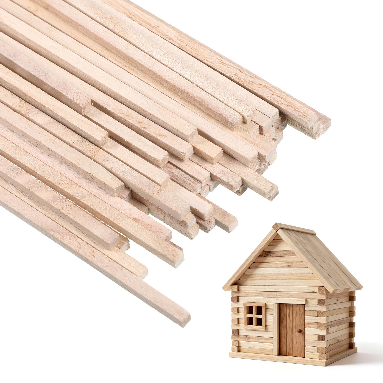 Photo 1 of 1/8" x 12" 50PCS Square Wooden Dowel Rods Small Wood Square Dowel Unfinished Bamboo Craft Hardwood Sticks Wooden Strips for Arts and DIYers, DIY Projects Home Decor Woodworking