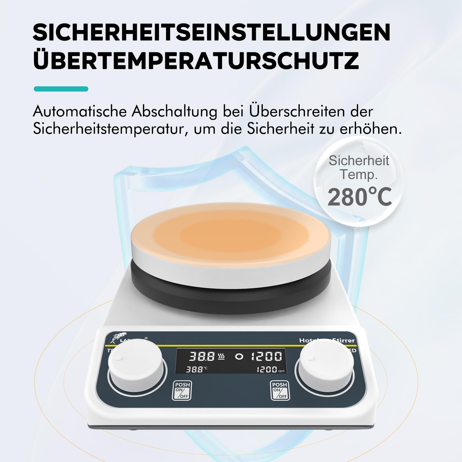 LAB FISH Agitatore Magnetico con Piastra Riscaldante, 280°C, Piastra in Acciaio Inossidabile e Ceramica da 5 Pollici, 200-1500 rpm, 3L, Include Sonda Temperatura Esterna e Ancoretta