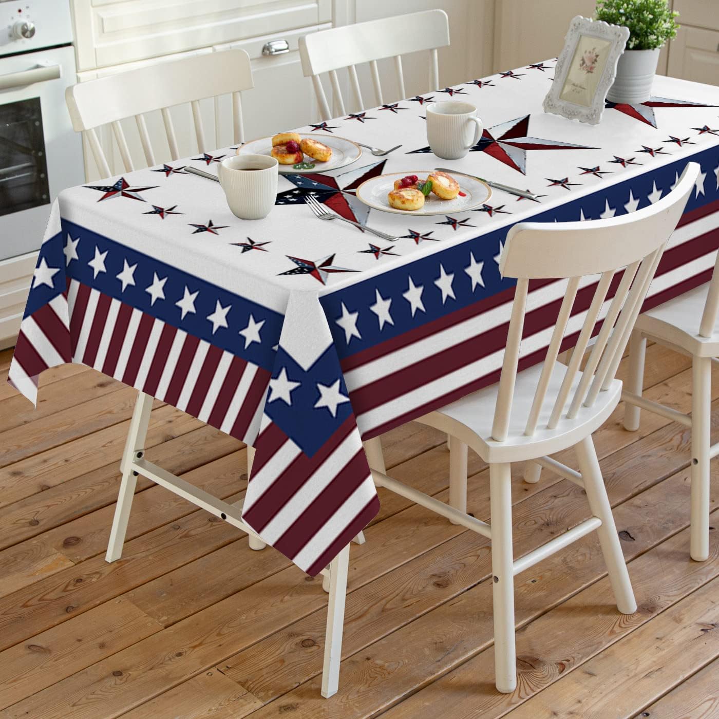 Rectangle Tablecloth 60x120 inch July 4th Independence Day Payty USA Flag Stars Blue Red Stripe Waterproof Polyester Table Cloth Decorative Oil-Proof Table Cover for Dining Table Banquets Party