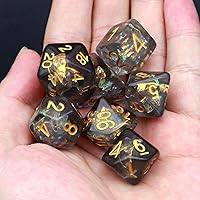 Vista 6 de Haxtec Juego de 7 dados DND negros rellenos de resina poliédrica D&D con inclusión de Mylar iridiscente para juegos de rol compatibles con Dungeons
