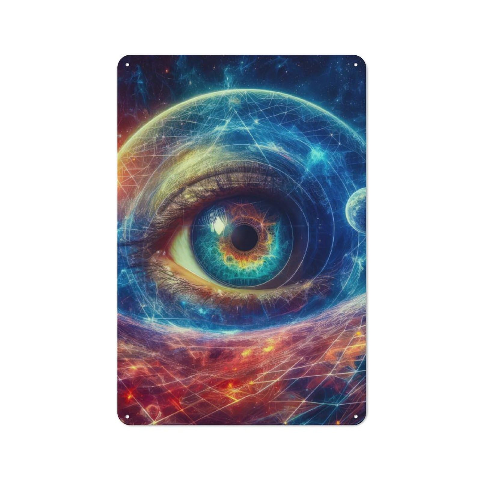 Junmoney The Cosmic Eye Vintage Tin Sign 30X20cm For Café Or Home Bar, With Clear Vintage Wall Decor Character
