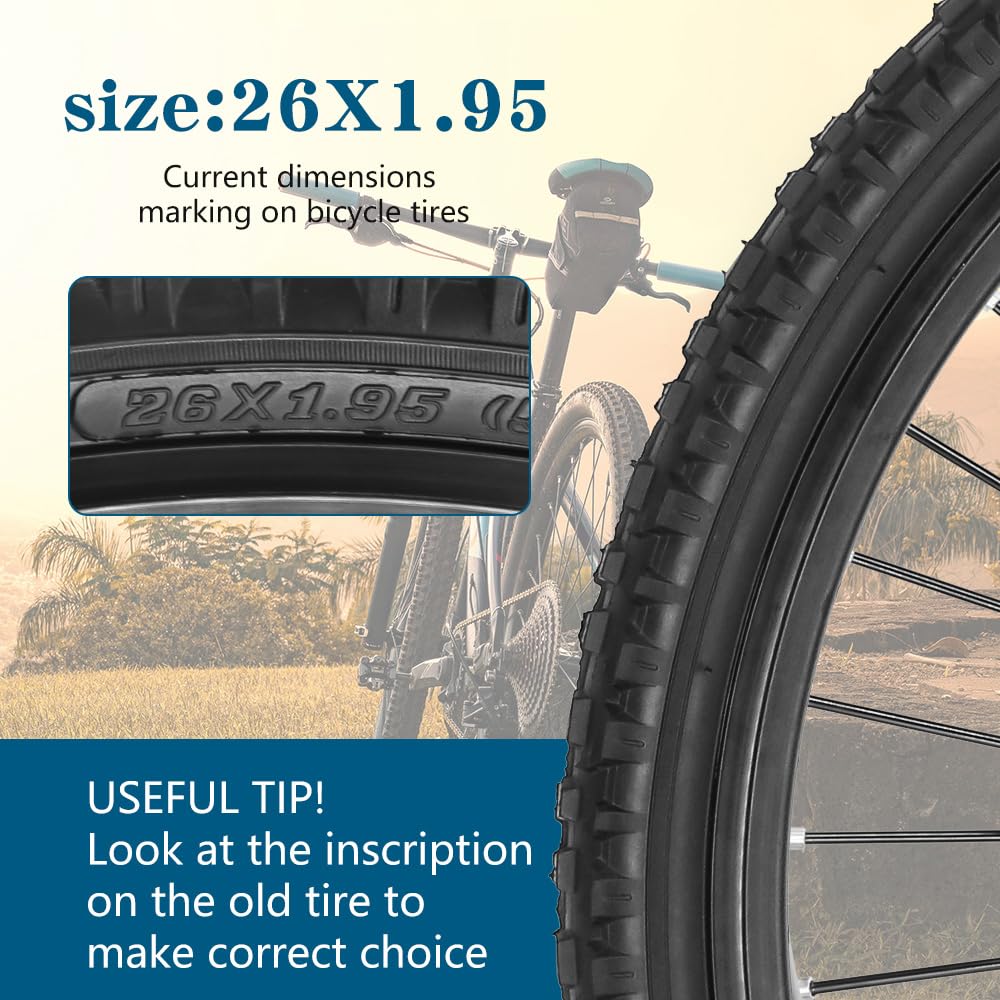 Paquete de 2 neumáticos de bicicleta de 26 x 1.95 pulgadas de 26 x 1.75/1.95/2.125 de repuesto o juego con tubos interiores AV válvula Schrader de 32 mm adecuados para neumáticos y tubos de repuesto