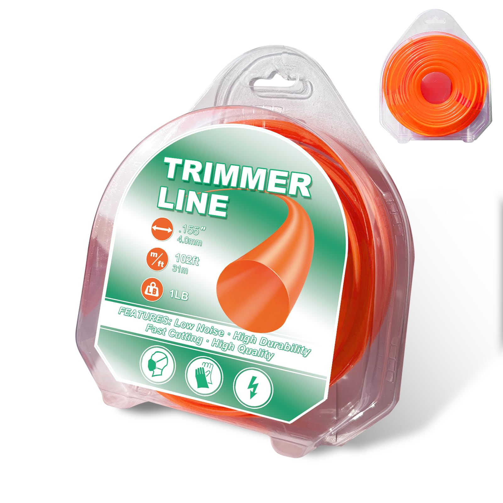 Hongvchang 155 Weed Eater String Trimmer Line of 102 Feet, 1-Pound Round Weed Wacker String for Universal Replacement, Heavy Duty Commercial Grade Premium Nylon Trimmer Line (Orange)