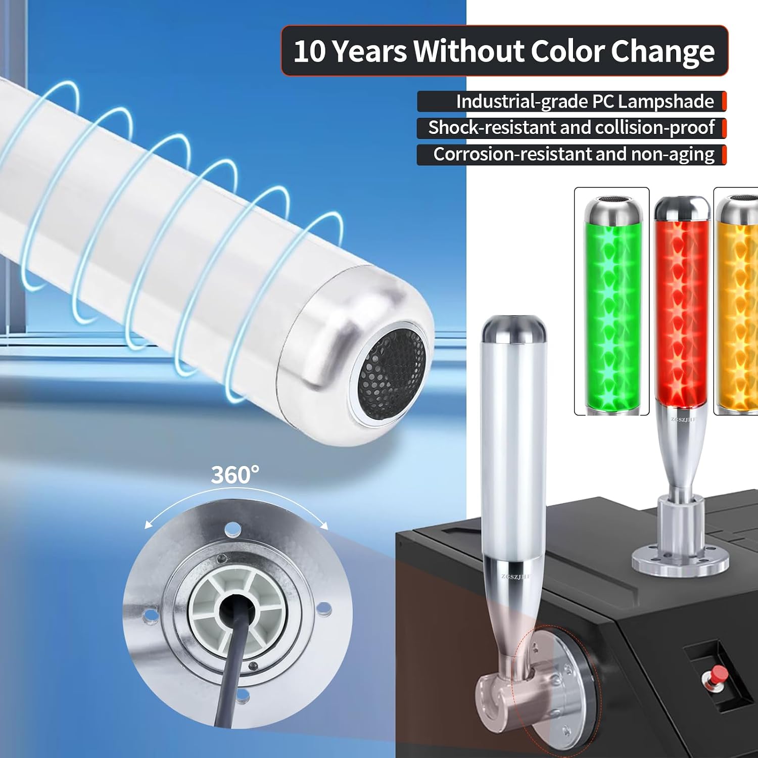 Metal Industrial Warning Light 24VDC Star Tower Light Column Signal Baseball Bat Lamp Continuous with Buzzer 1 Layer 3-Colors