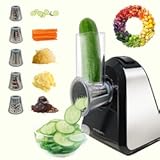 5 in 1 Electric Cheese Grater Salad Shooter Maker for Block Cheese Home Kitchen Electric Food Slicer Shredder Chopper Automatic Grater for Vegetables Cucumber Carrots Cabbage Nuts