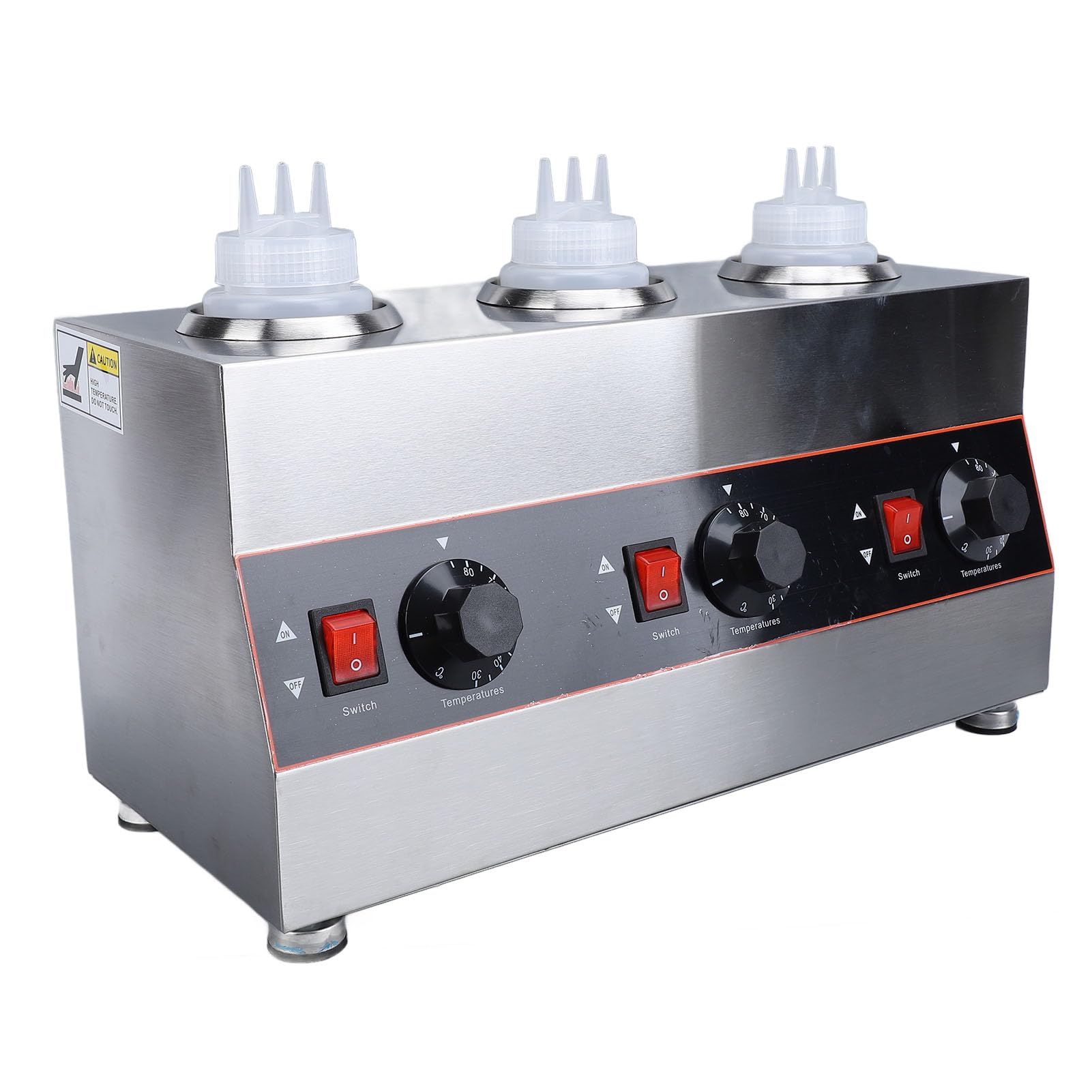 Fdit Calentador de Queso para Eléctrico 480W 3 Botellas 650ml con Temperatura Ajustable 86-185F y Acero Inoxidable 304 para Nacho Cheese Hot Fudge Caramel (Enchufe europeo 220V)