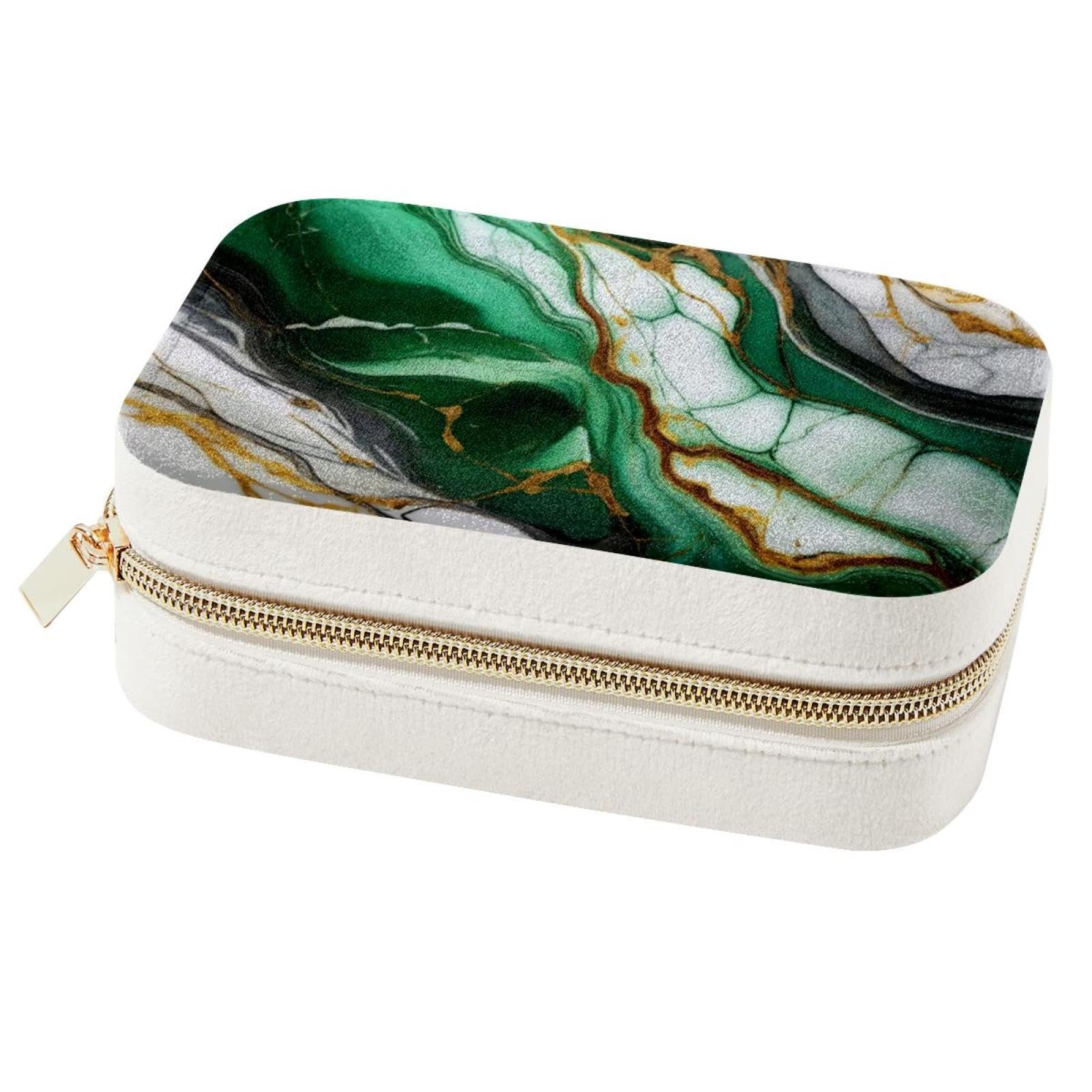 Boîte à bijoux de voyage double couche en marbre vert pour bagues et colliers