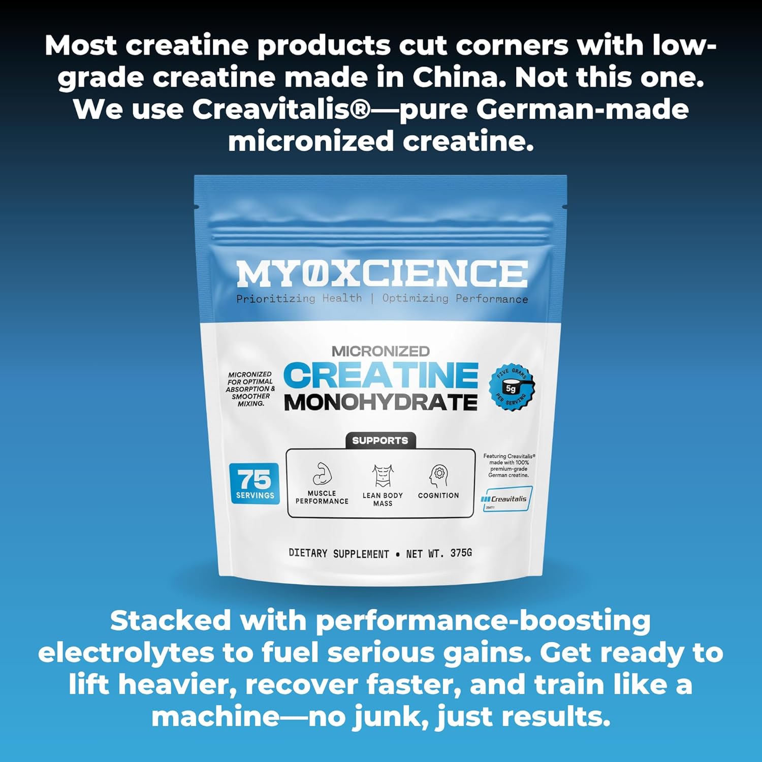 MYOXCIENCE Micronized Creavitalis Creatine | The World’s Purest Micronized Form of Creatine Monohydrate | Supports Muscle Performance, Lean Body Mass, & Cognition | 75 Servings