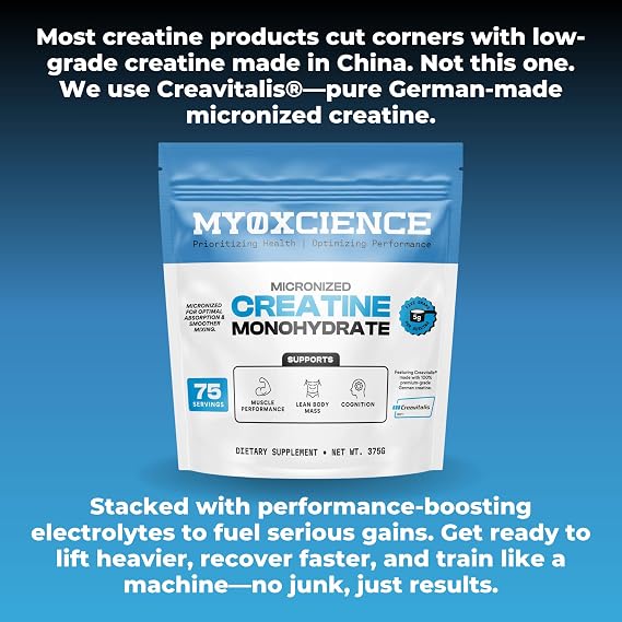 MYOXCIENCE Micronized Creavitalis Creatine | The Worlds Purest Micronized Form of Creatine Monohydrate | Supports Muscle Performance, Lean Body Mass, Cognition | 75 Servings
