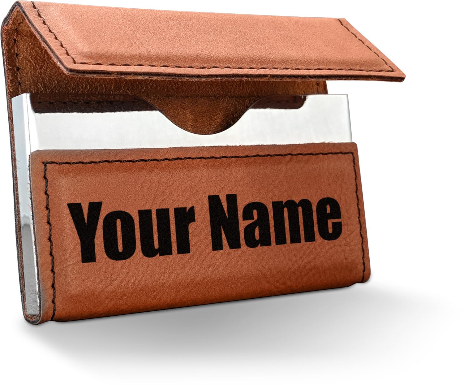 Personalized Block Name Leatherette Business Card Holder - Single Sided
