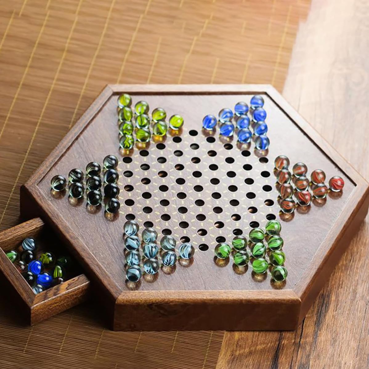Dama Cinese in Legno Esagonale con Cassetto, Set da 1 Pezzo | Dama Cinese Legno, Tavola Esagonale Marrone con Cassetti, Gioco di Società per Famiglia