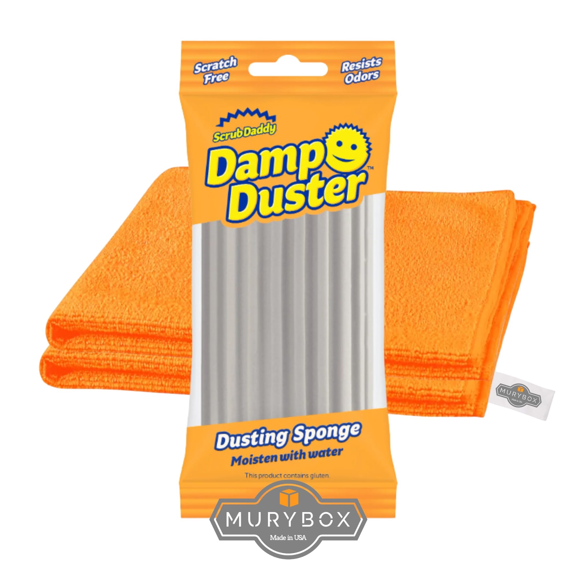 Sponge Daddy Damp Duster Sponge, Cleaning Sponges for Household Use with 2 Microfiber Towels 16x16 in | ScrubDaddy Damp Duster + MB Sticker.