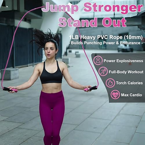 Miniatura 2 de Weighted Jump Rope, 1LB Tangle-Free Ball Bearing Rapid Speed Skipping Rope for Men Women, Adjustable 9mm Cotton & PVC Rope with Alum Handle for