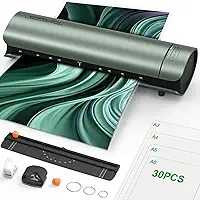 Plastificadora e Laminadora SL999 9 em 1 A3 Profissional 220V, Verde, Com Corte, Cantos Arredondados, Encadernação e Modo Frio/Quente, Emplastificadora com Antiatolamento e Desligamento Automático