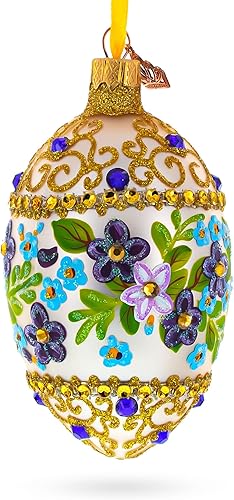 Miniatura 2 de Adorno de huevo de vidrio remolino de flores 4 pulgadas