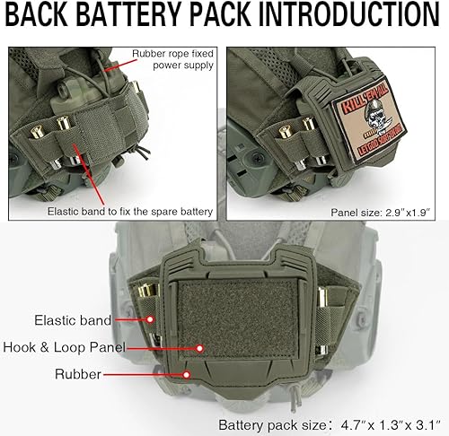 Miniatura 10 de IDOGEAR - Funda táctica para casco con bolsa trasera para batería para casco rápido, tamaño ML y LXL equipo militar de paintball de caza, nailon 500D