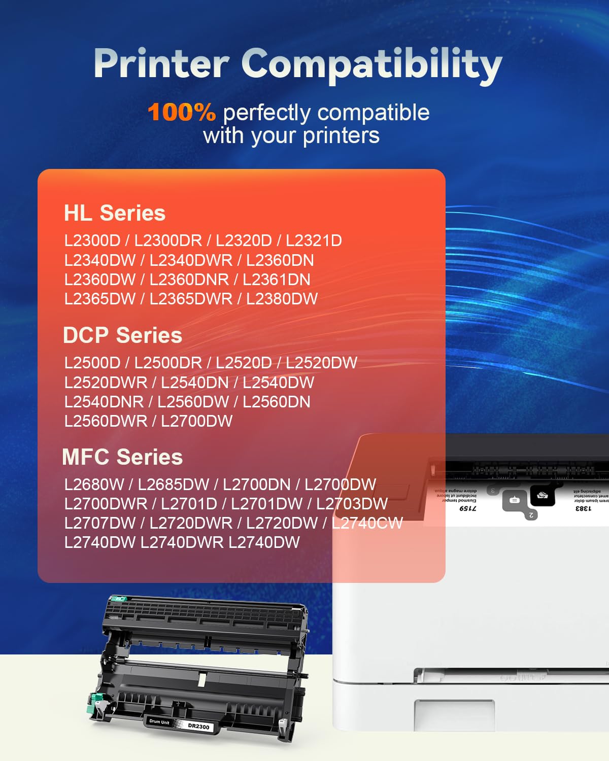 DR2300 Tambor Compatible de Brother DR 2300 Tambor DR2300 para Brother MFC-L2700DW MFC-L2720DW HL-L2300D HL-L2340DW DCP-L2500D DCP-L2520DW DCP-L2540DW Impresoras