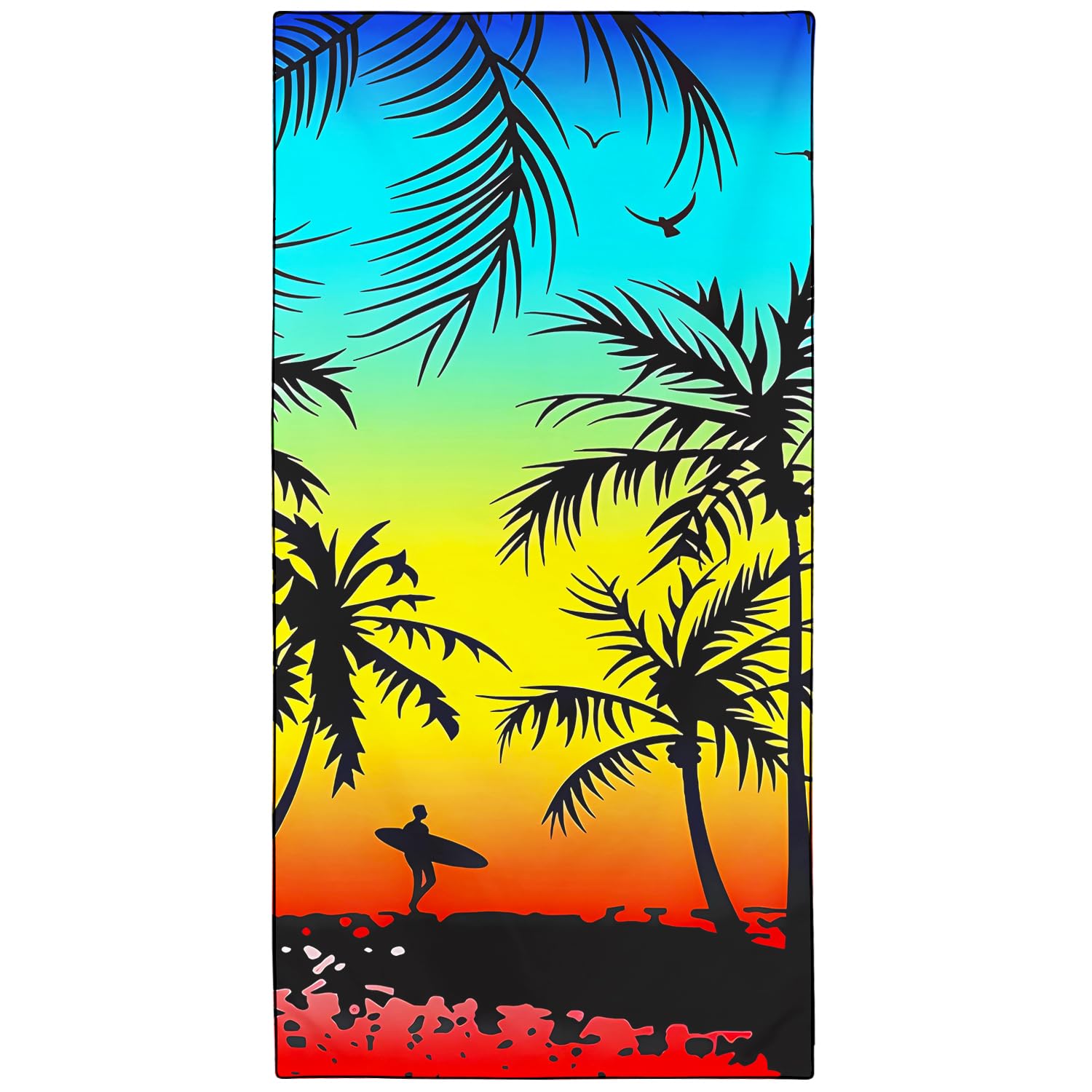 Zomer Strandtuch groß 90x180 cm Mikrofaser Schnelltrocknendes Bedrucktes Saunahandtuch mit Palmen Sonnenuntergang am Meer Motiv