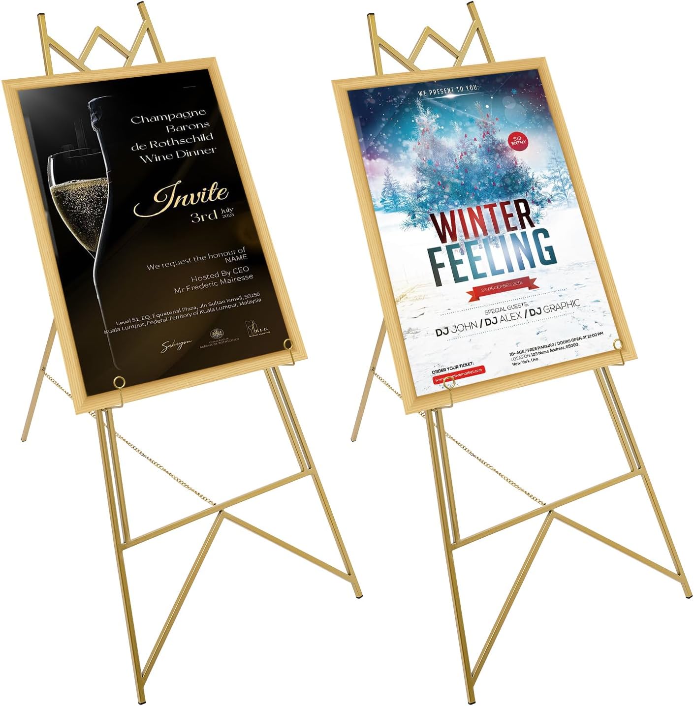 2Pack Easel Stand for Sign - 43.3" Gold Display Easel for Wedding Sign Poster Art Easel for Floor Adjustable Metal Easel for Display Painting Easel