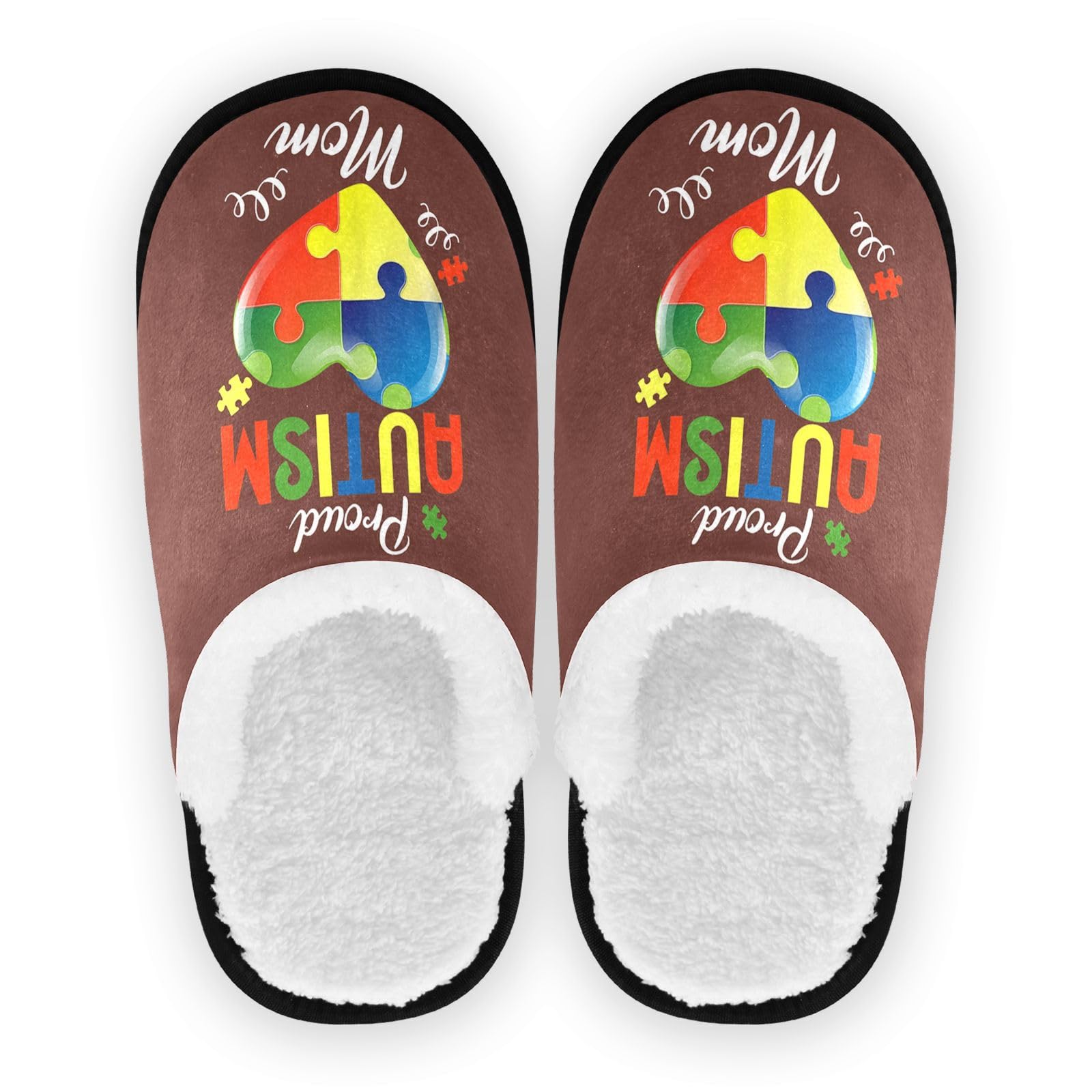 Proud Autism Heart Mom Cozy Slippers for Women Men Indoor Washable Fuzzy House Shoes with Anti-Skid Sole
