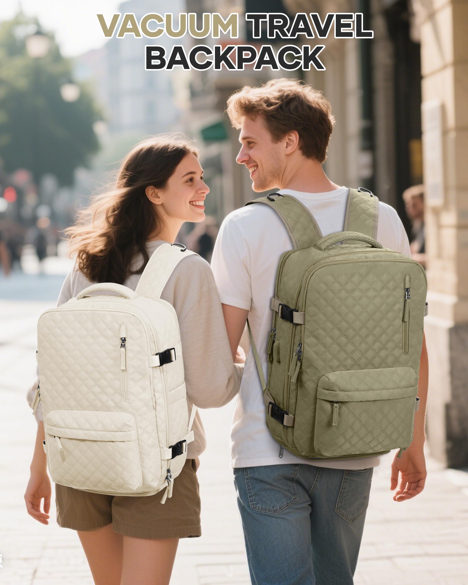 BJLFS Zaino Ryanair 40x30x20 Sottovuoto con Pompa Zaino da Viaggio Ryanair 40x20x25 Borse da Cabina per Wizzair Bagaglio a mano Easyjet 45x36x20 Sottovuoto Zaino Casual per Laptop 14 Pollici Cachi