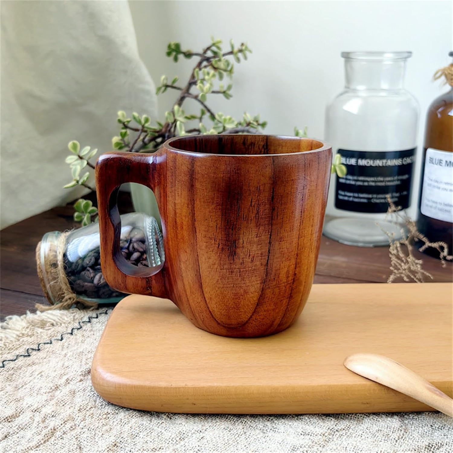 マグカップ 木製 コップ アウトドア用レトロ木製キャンプカップ くり抜きカップ ティーコーヒー用