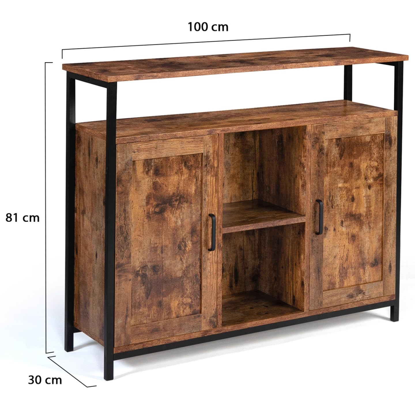 IDMarket - Aparador de 2 puertas de 100 cm Dayton con estantes efecto envejecido, diseño industrial