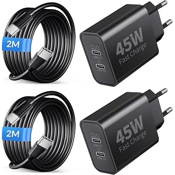 45W 2-Port USB C Fast Charger 2M Fast Charging Cable for Samsung, Pack of 2 | Mobile phone charger power supply plug with cha
